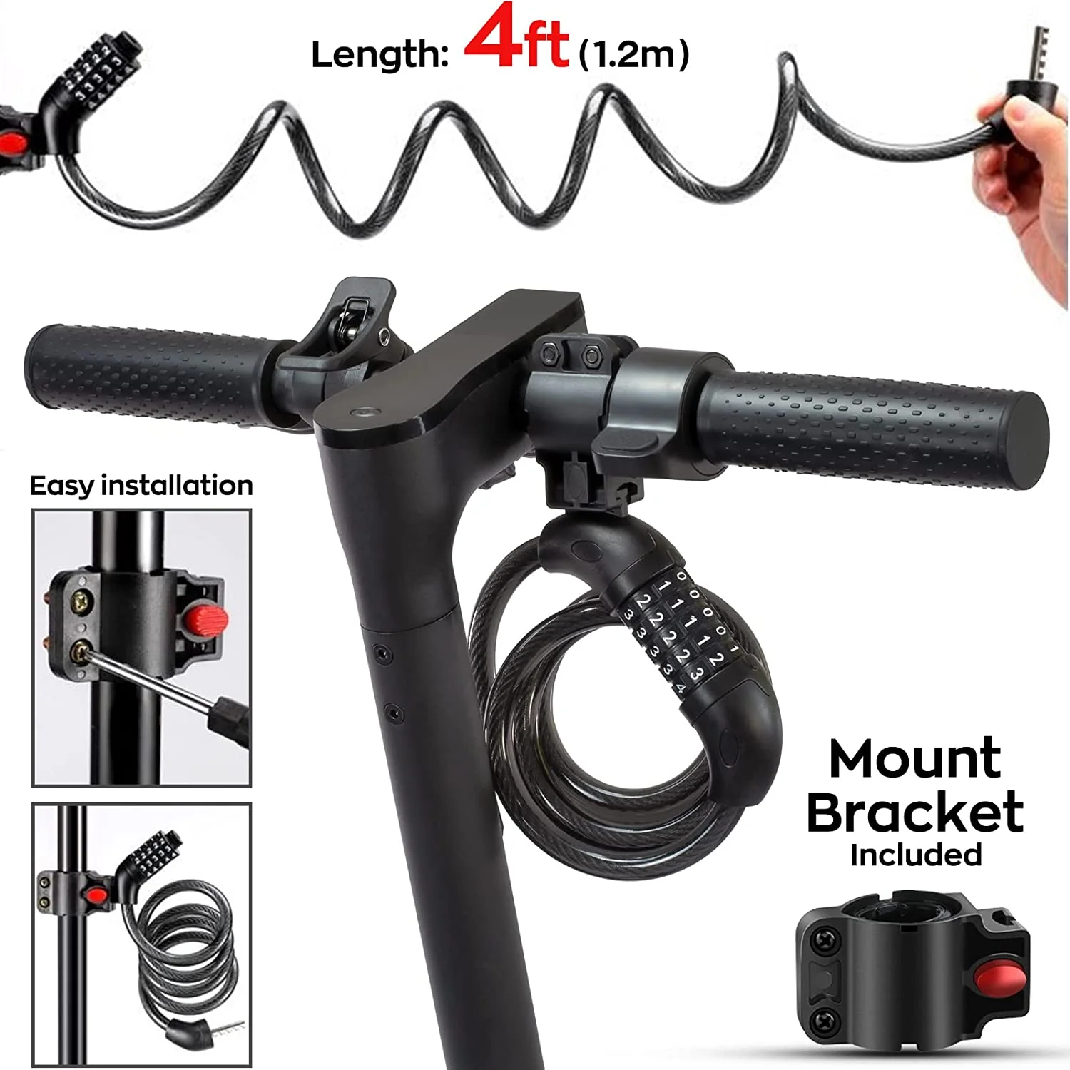 Scooter Lock Cable Bicycle Combination Locks Coiled Chain Lock Basic Self Coiling Core Steel - Image 3