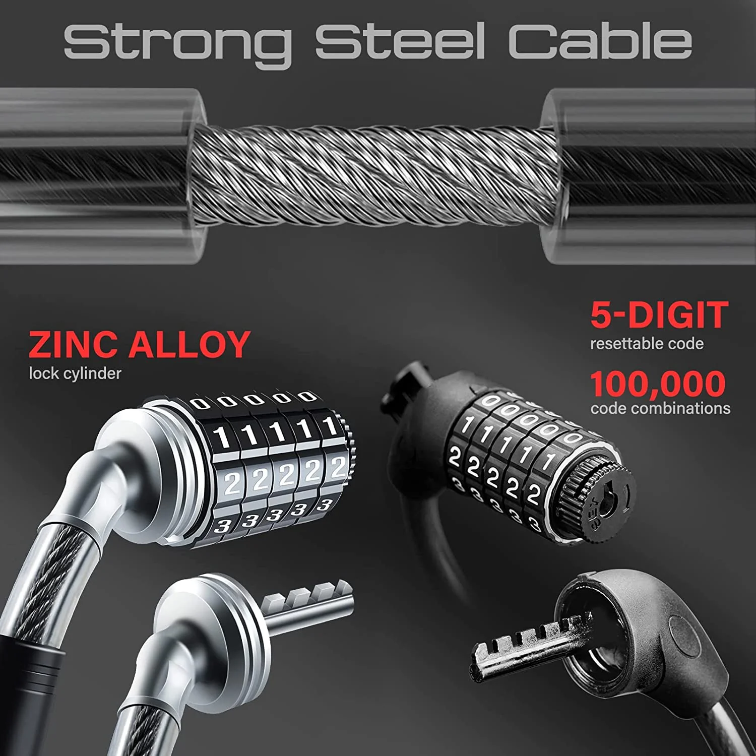 Scooter Lock Cable Bicycle Combination Locks Coiled Chain Lock Basic Self Coiling Core Steel - Image 5